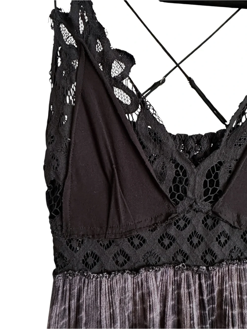 Free People FP One Adella Lace Mini Slip Dress Black Charcoal Sz M Boho Festival